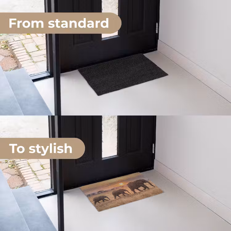 Olifanten - Savanne - Zonsondergang - Afrika - Warm Deurmat klein -voor-na_EN