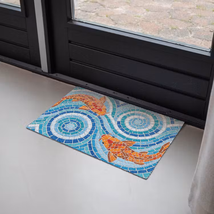 Vis - Mozaïek - Water - Decoratief - Blauw Deurmat klein -sfeer2