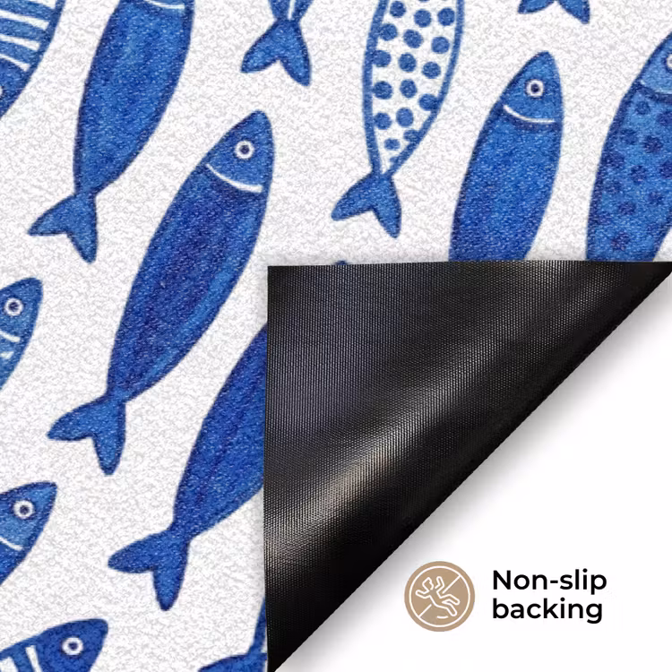 Vis - Patroon - Onderwater - Abstract - Blauw Deurmat klein -antislip_EN
