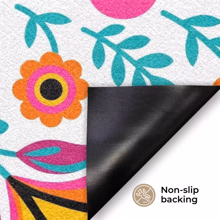 Bloemen - Vogel - Patroon - Kleurrijk - Modern Deurmat klein -antislip_EN