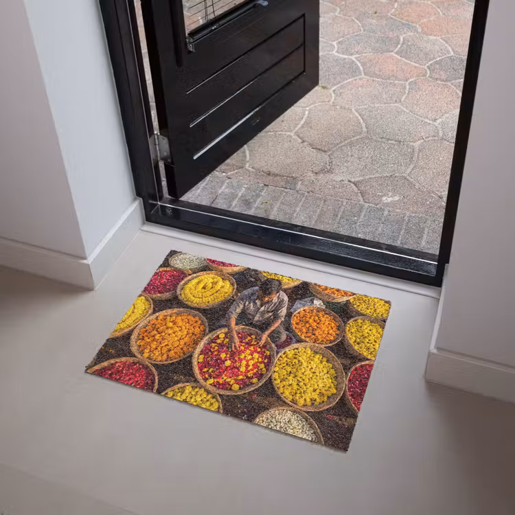 Doormat - Flowers - Market - Colorful - Bloemen - Markt - Kleurrijk Deurmat klein