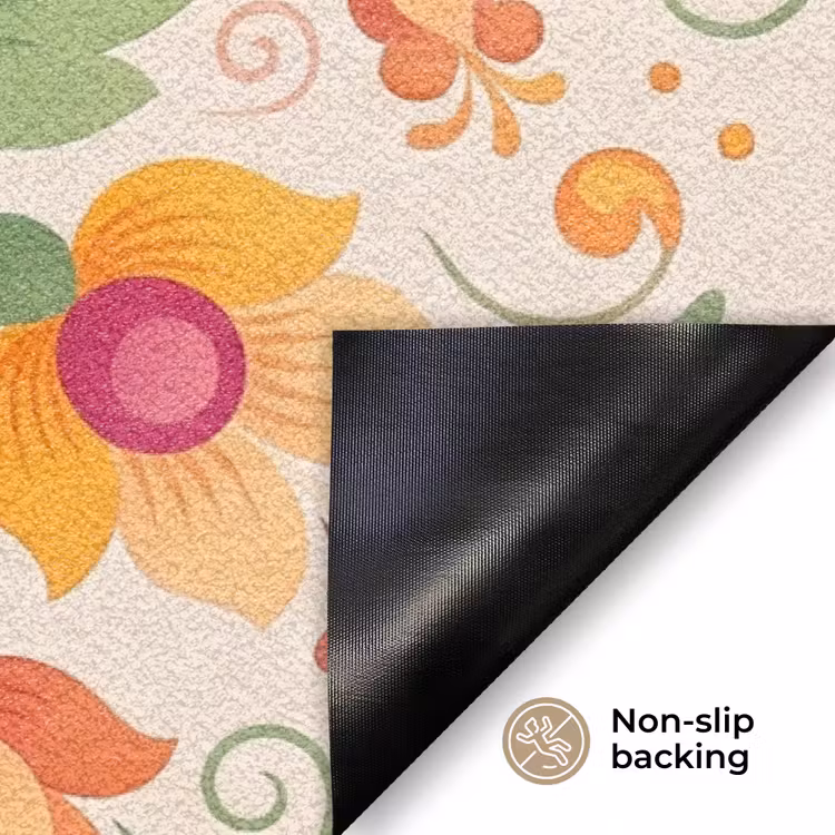 Bloemen - Patroon - Decoratief - Oranje Deurmat klein -antislip_EN