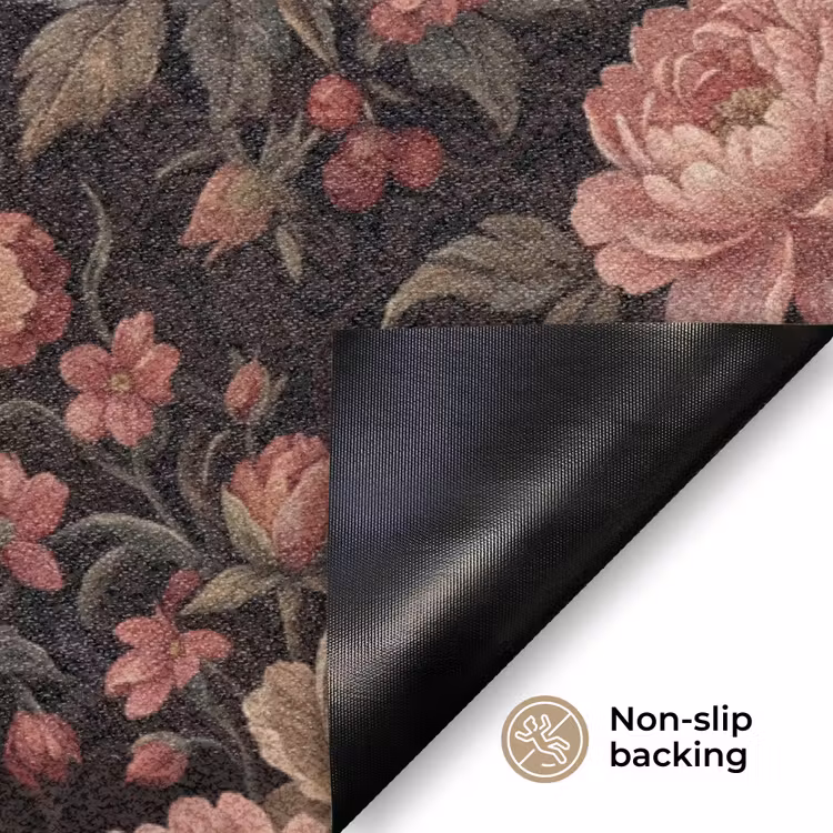 Bloemen - Patroon - Natuur - Vintage - Roze Deurmat klein -antislip_EN