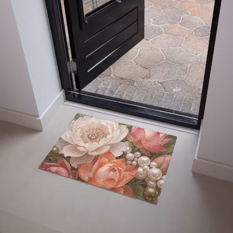 Bloemen - Parels - Elegant - Roze - Wit Deurmat klein -sfeer5