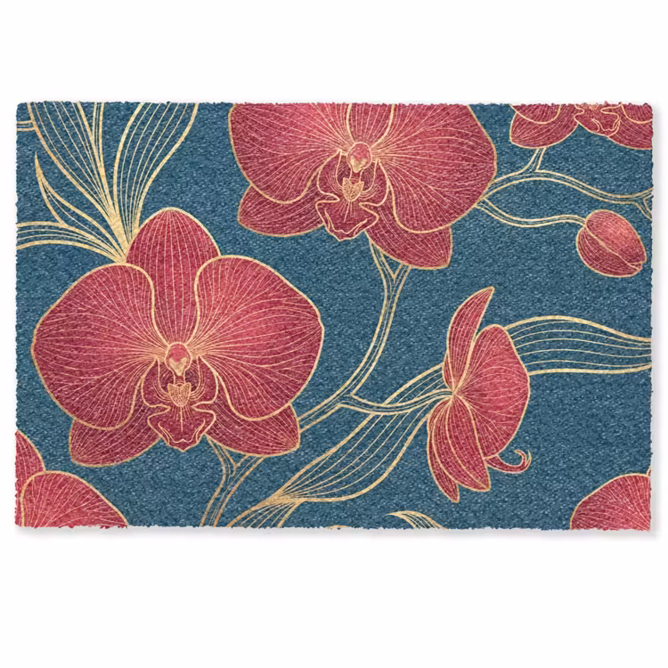 Doormat - Flowers - Red - Gold - Bloemen - Rood - Goud Deurmat klein