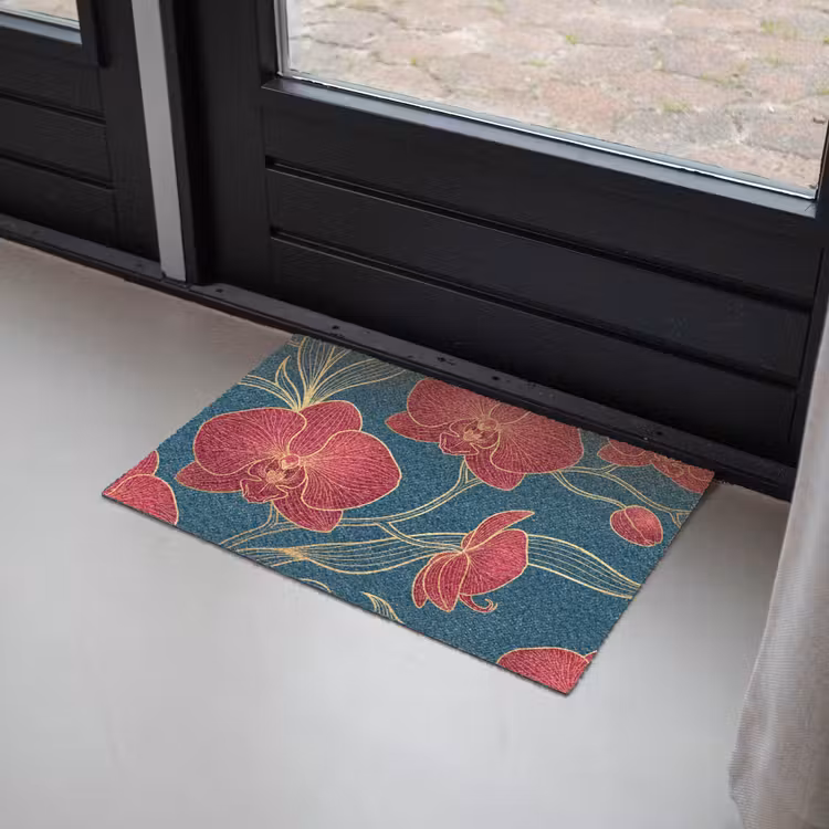 Doormat - Flowers - Red - Gold - Bloemen - Rood - Goud Deurmat klein