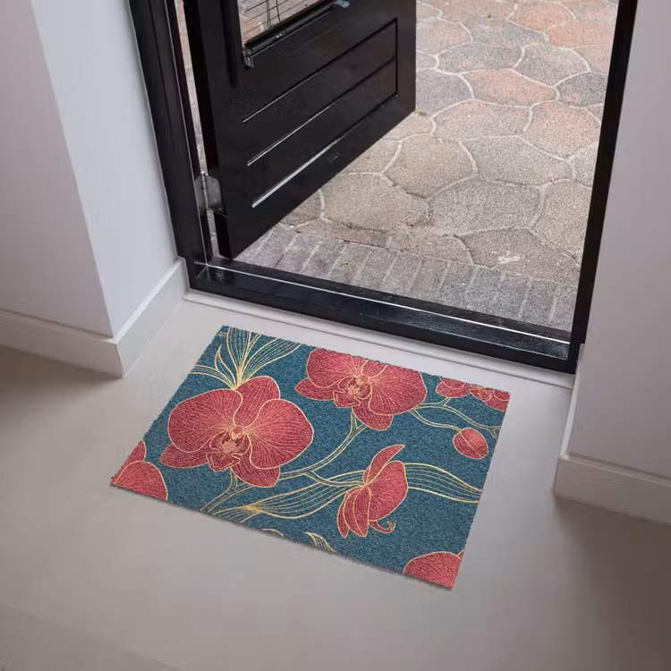Doormat - Flowers - Red - Gold - Bloemen - Rood - Goud Deurmat klein