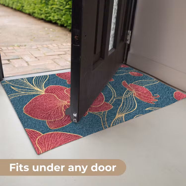 Doormat - Flowers - Red - Gold - Bloemen - Rood - Goud Deurmat klein