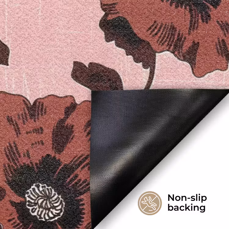 Bloemen - Retro - Rood Deurmat klein 898 -antislip_EN
