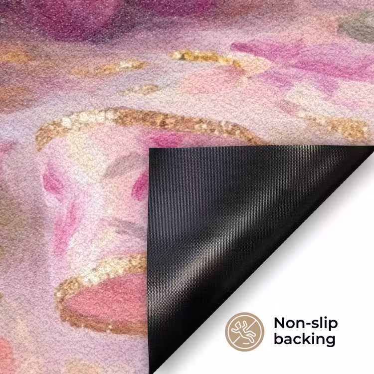 Eten - Bloemen - Stilleven - Roze - Goud Deurmat klein -antislip_EN