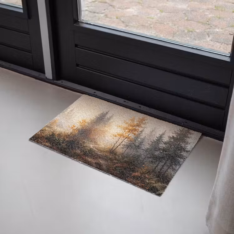 Bospad - Herfstbladeren - Natuur - Schilderachtig - Oranje Deurmat klein -sfeer2