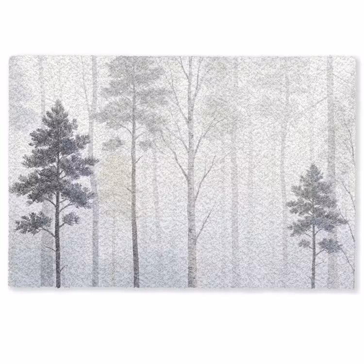 Bos - Bomen - Mist - Natuur - Illustratie - Grijs Deurmat klein -zkaufland3d