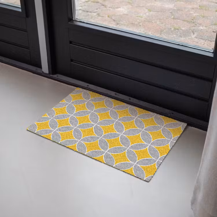 Geometrisch - Cirkels - Textuur - Grijs - Geel Deurmat klein 898 -sfeer2