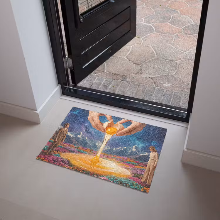 Doormat - Hands - Egg - Surrealism - Handen - Ei - Surrealisme Deurmat klein