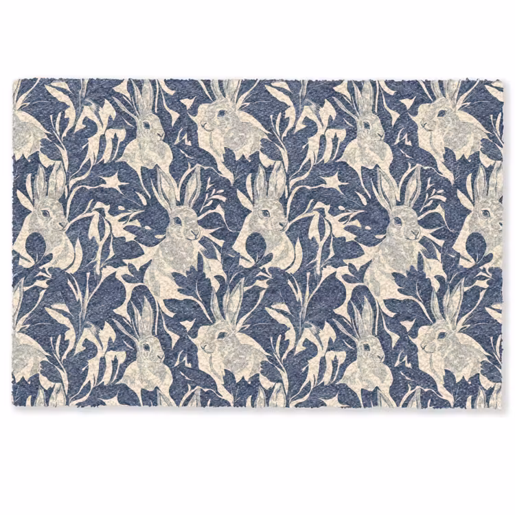 Hazen - Bladeren - Patroon - Blauw - Beige Deurmat klein 898 -zkaufland3d