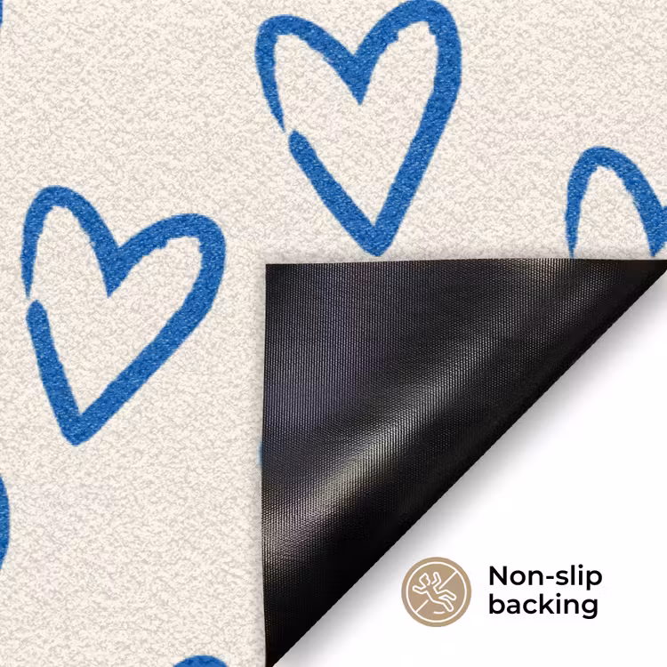 Hartjes patroon - Blauw - Beige - Liefde Deurmat klein -antislip_EN