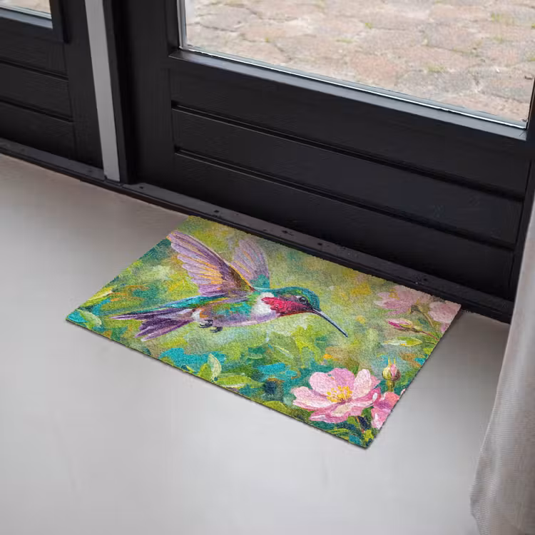 Kolibrie - Bloemen - Natuur - Kleurrijk Deurmat klein -sfeer2