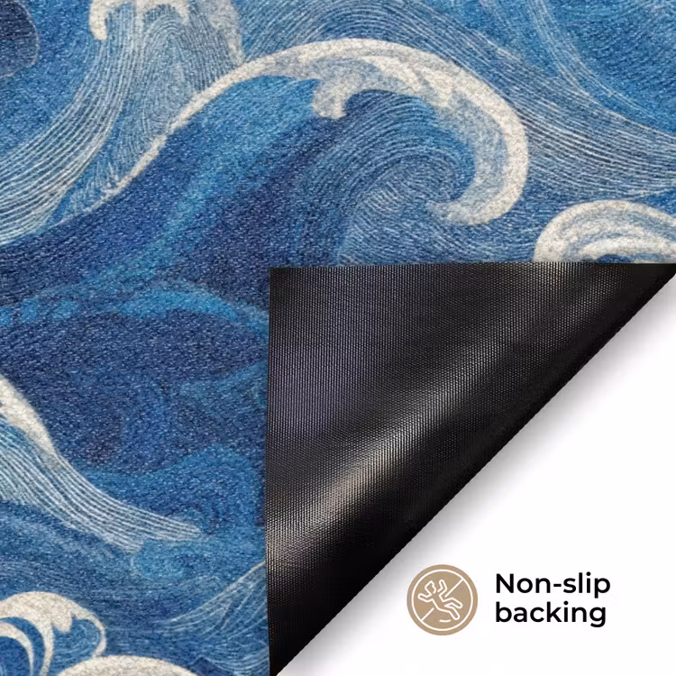 Japans - Oceaan - Golven - Blauw Deurmat klein 898 -antislip_EN