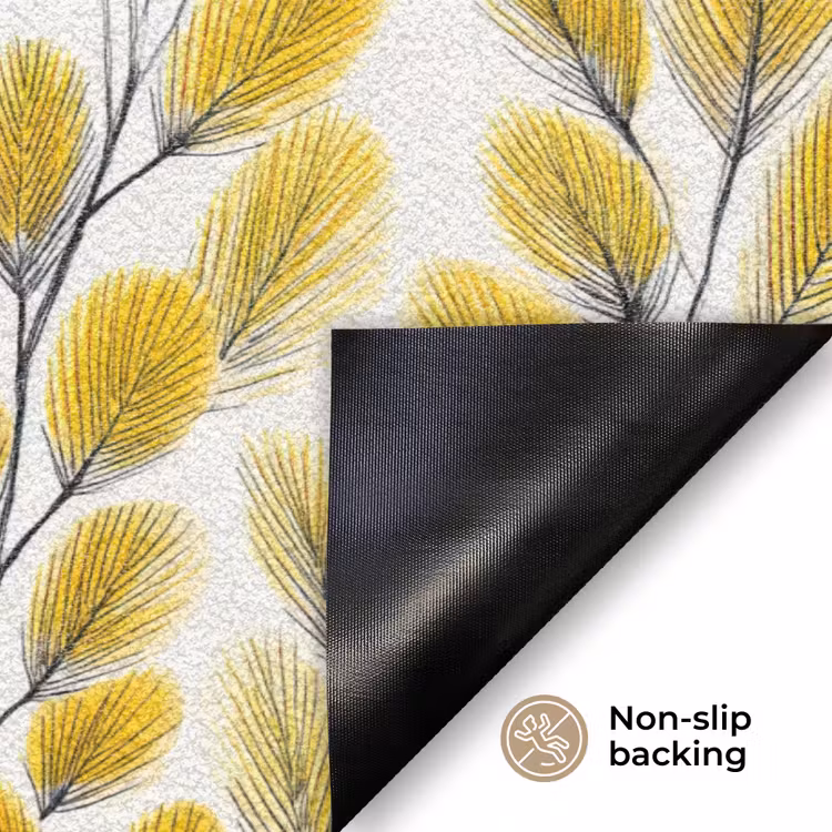 Bladeren - Botanisch - Elegant - Geel - Zwart Deurmat klein 898 -antislip_EN