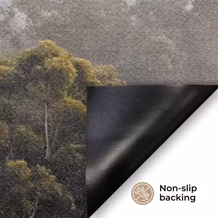Natuur - Mist - Bos - Ochtend - Goud Deurmat klein -antislip_EN