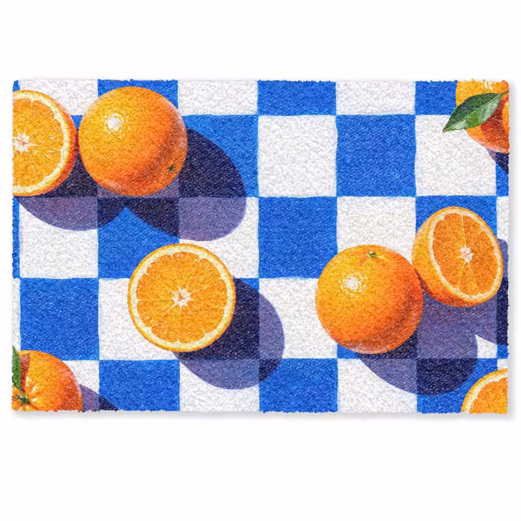 Doormat - Orange - Checkered - Food - Sinaasappel - Geruit - Eten Deurmat klein