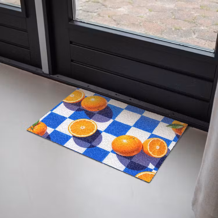 Doormat - Orange - Checkered - Food - Sinaasappel - Geruit - Eten Deurmat klein