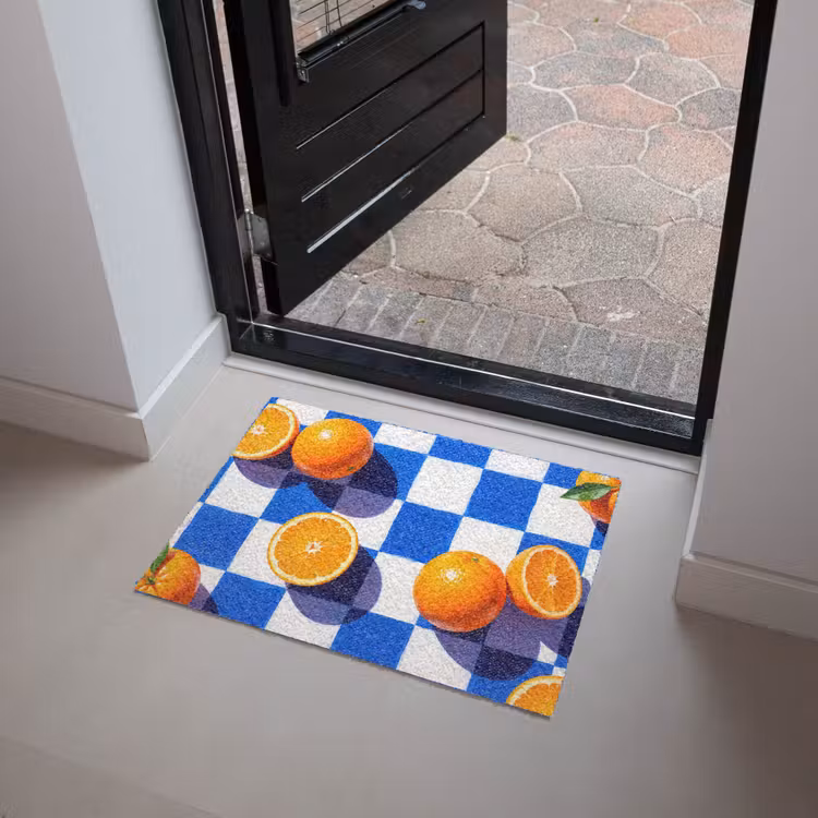 Doormat - Orange - Checkered - Food - Sinaasappel - Geruit - Eten Deurmat klein
