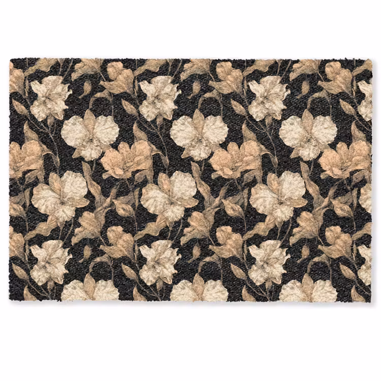 Orchideeën - Lijntekening - Patroon - Beige - Zwart Deurmat klein 898 -zkaufland3d