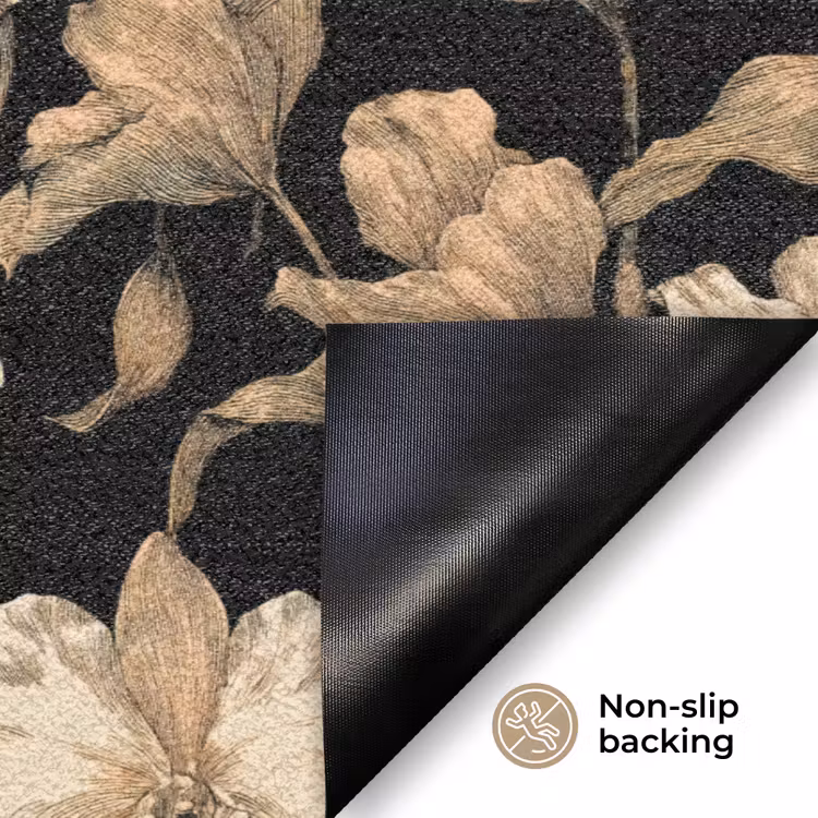 Orchideeën - Lijntekening - Patroon - Beige - Zwart Deurmat klein 898 -antislip_EN
