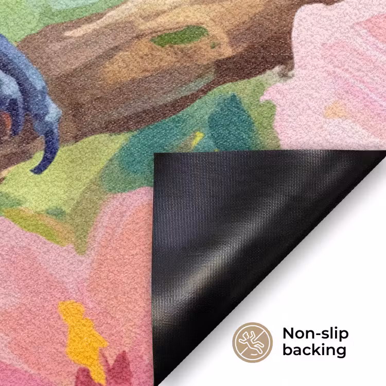 Papagaai - Hibiscusbloemen - Kleurrijk Deurmat klein -antislip_EN