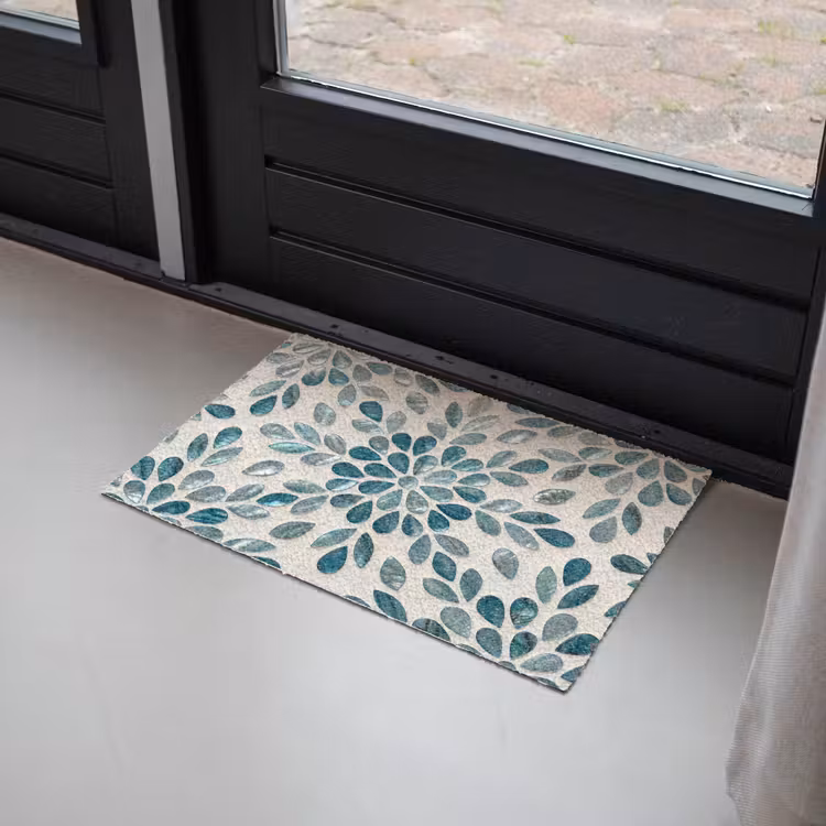 Patroon - Bladeren - Abstract - Modern - Turquoise Deurmat klein -sfeer2