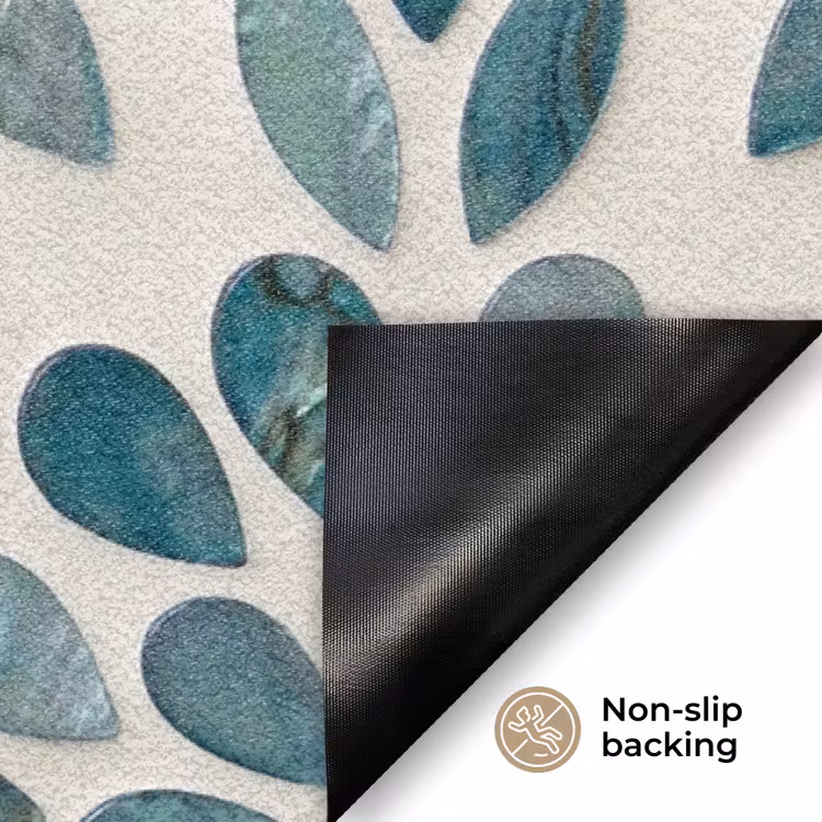 Patroon - Bladeren - Abstract - Modern - Turquoise Deurmat klein -antislip_EN