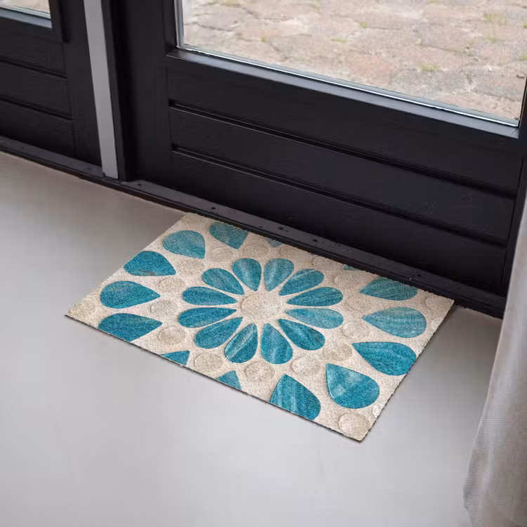 Patroon - Mozaïek - Schelpen - Abstract - Turquoise Deurmat klein -sfeer2
