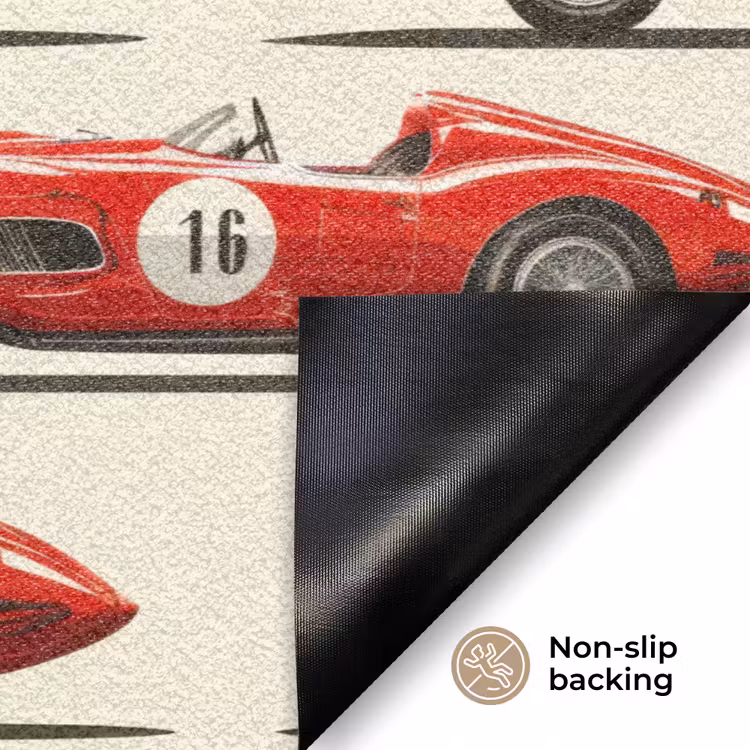 Raceauto - Retro - Rood Deurmat klein 898 -antislip_EN