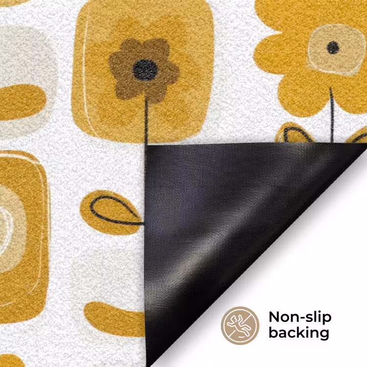 Retro - Abstract - Bloemen - Okergeel Deurmat klein 898 -antislip_EN