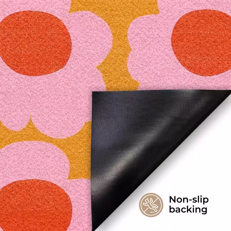 Retro - Bloemen - Roze Deurmat klein 898 -antislip_EN
