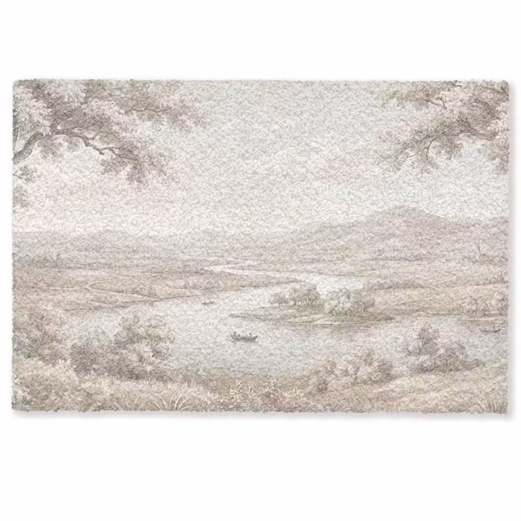 Rivierlandschap - Bergen - Natuur - Vintage - Beige Deurmat klein -zkaufland3d