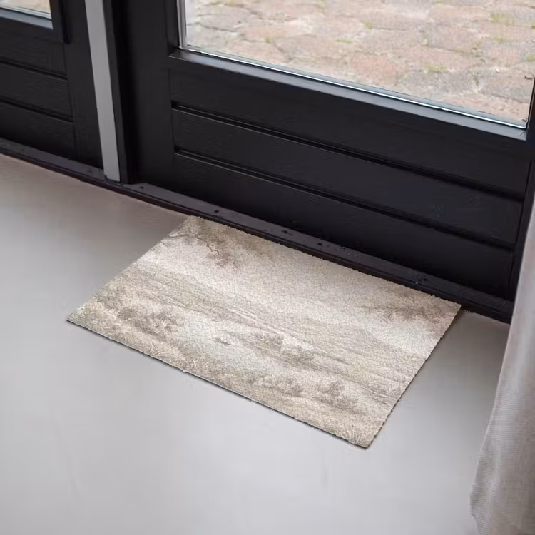 Rivierlandschap - Bergen - Natuur - Vintage - Beige Deurmat klein -sfeer2
