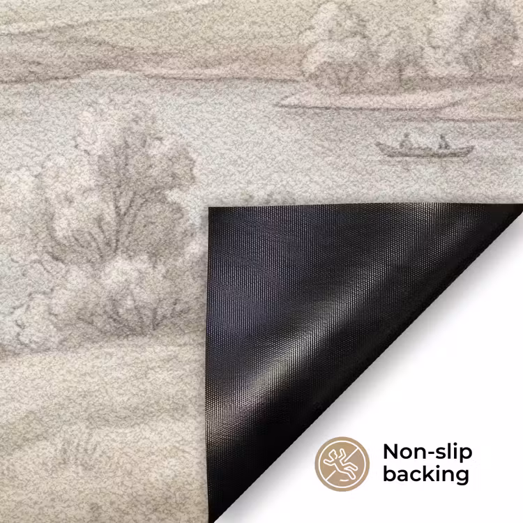 Rivierlandschap - Bergen - Natuur - Vintage - Beige Deurmat klein -antislip_EN