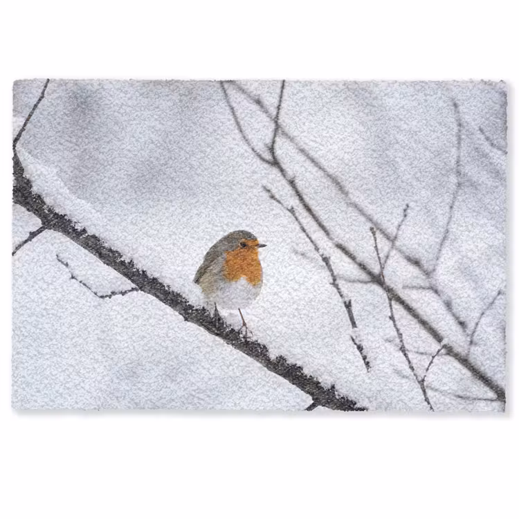 Roodborstje - Tak - Sneeuw - Winter - Levendig Deurmat klein -zkaufland3d