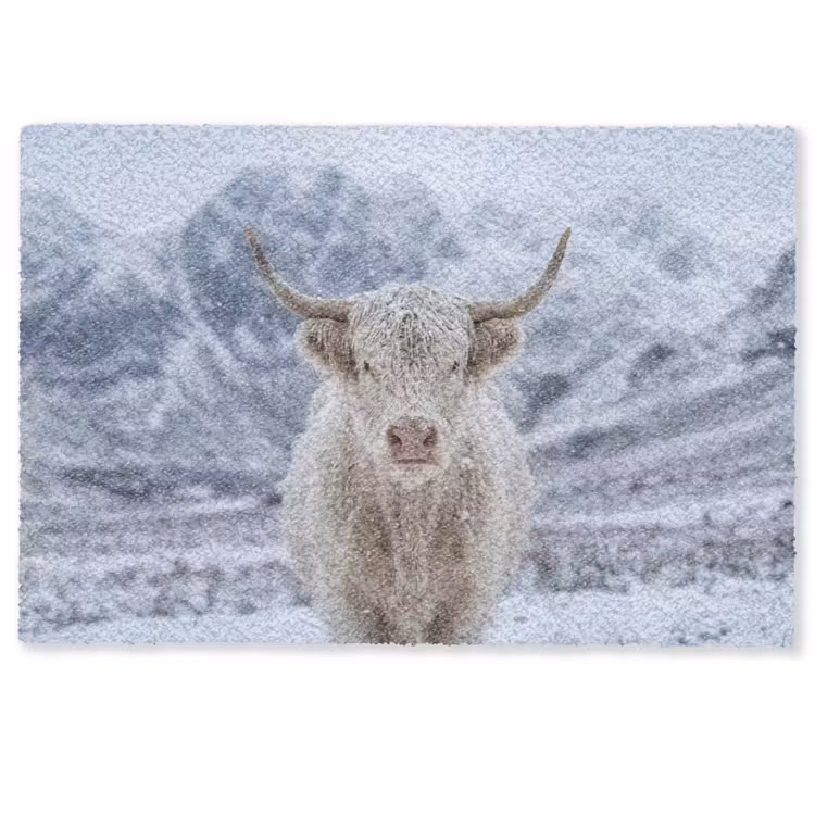 Schotse Hooglander - Sneeuw - Bergen - Winter Deurmat klein -zkaufland3d