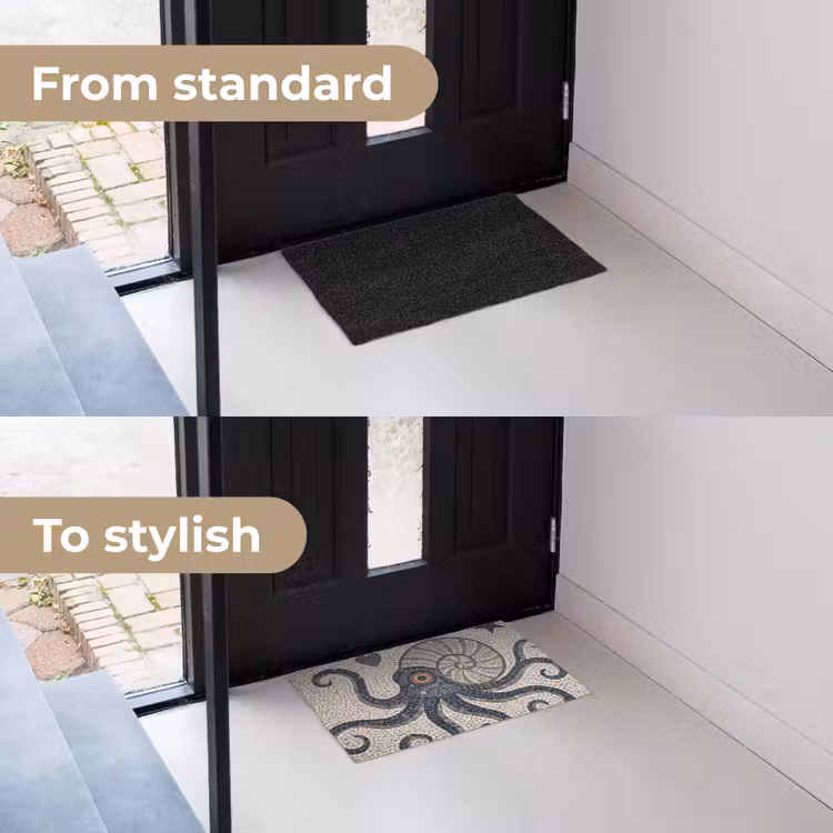 Zeeleven - Mozaïek - Kunst - Vintage - Beige Deurmat klein -voor-na_EN