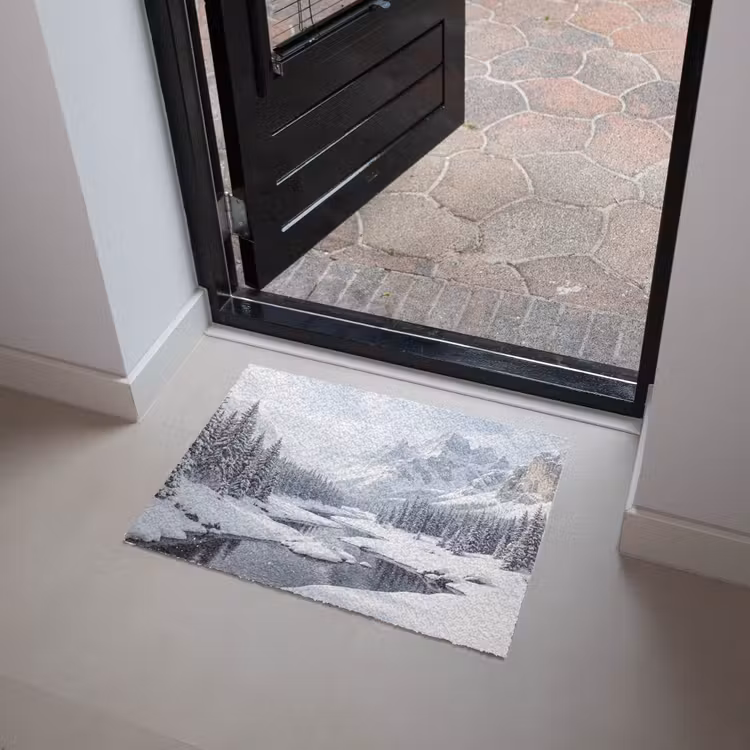 Sneeuwlandschap - Bergen - Rivier - Winter Deurmat klein -sfeer5