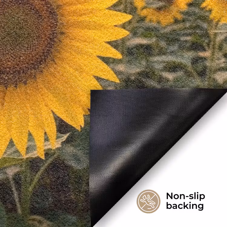 Zonnebloemen - Heuvellandschap - Geel Deurmat klein -antislip_EN