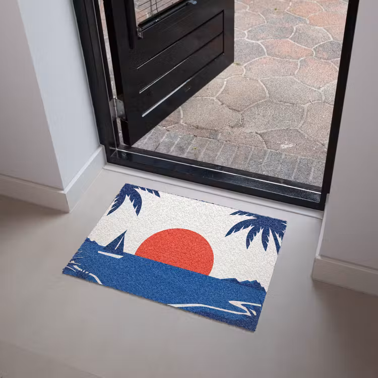 Zonsondergang - Zee - Palmboom - Tropisch - Modern Deurmat klein -sfeer5
