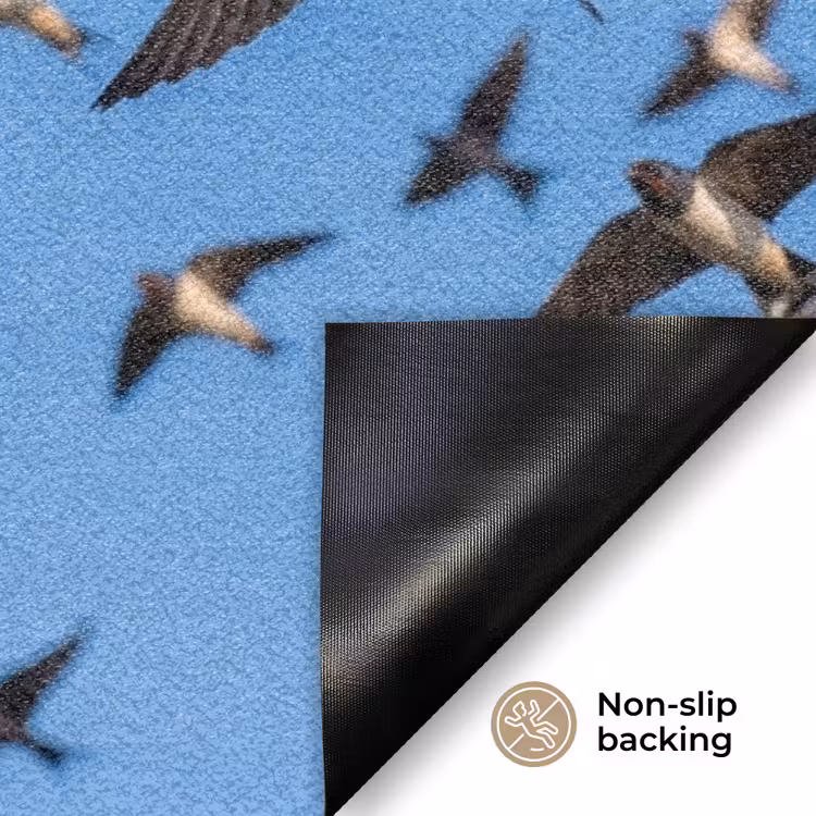 Zwaluwen - Vliegen - Blauw Deurmat klein -antislip_EN