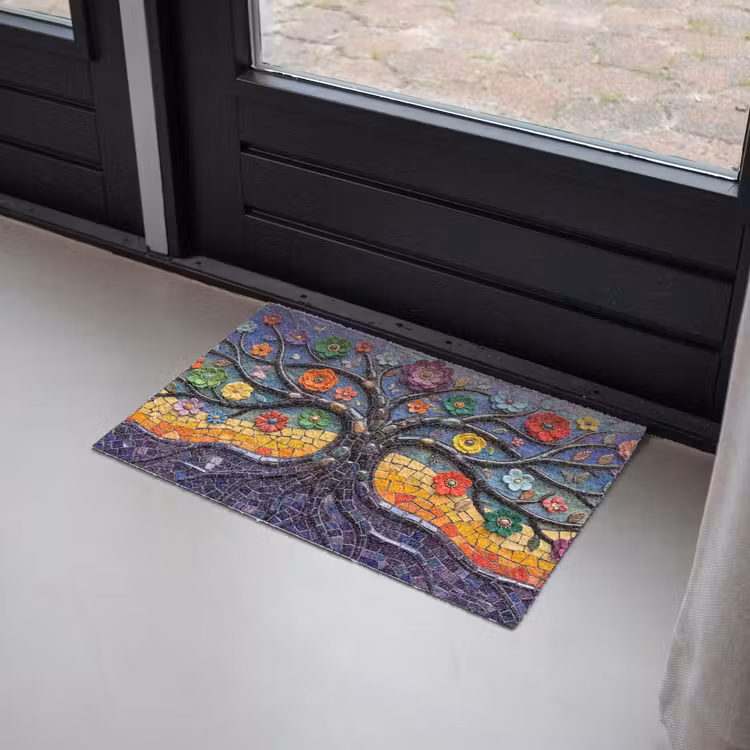 Levensboom - Mozaïek - Bloemen - Kleurrijk - Vrolijk Deurmat klein -sfeer2