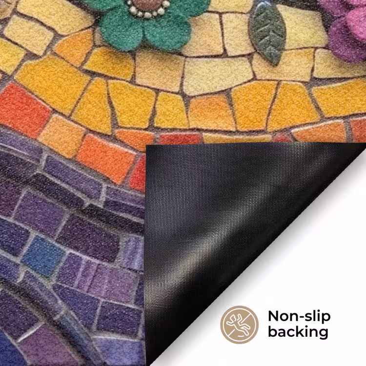 Levensboom - Mozaïek - Bloemen - Kleurrijk - Vrolijk Deurmat klein -antislip_EN