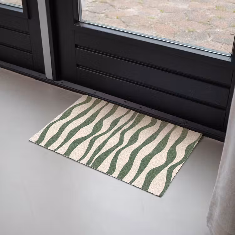 Golvende lijnen - Beige - Groen - Strepen - Abstract Deurmat klein -sfeer2