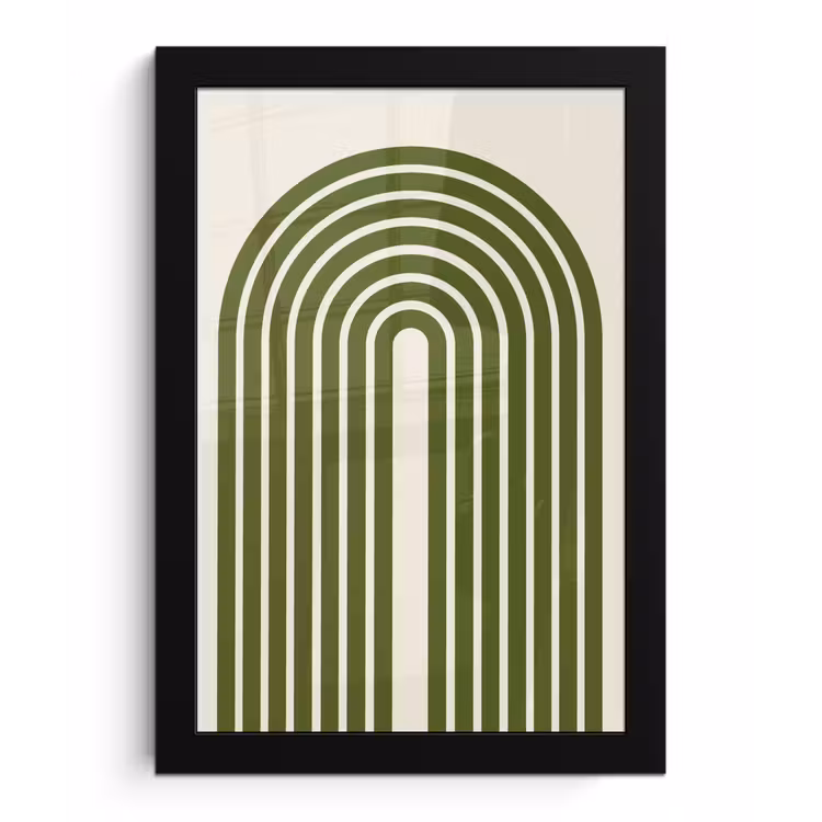 Abstract - Bogen - Modern - Groen - Kunst fotolijst zwart zonder passe partout klein -3d